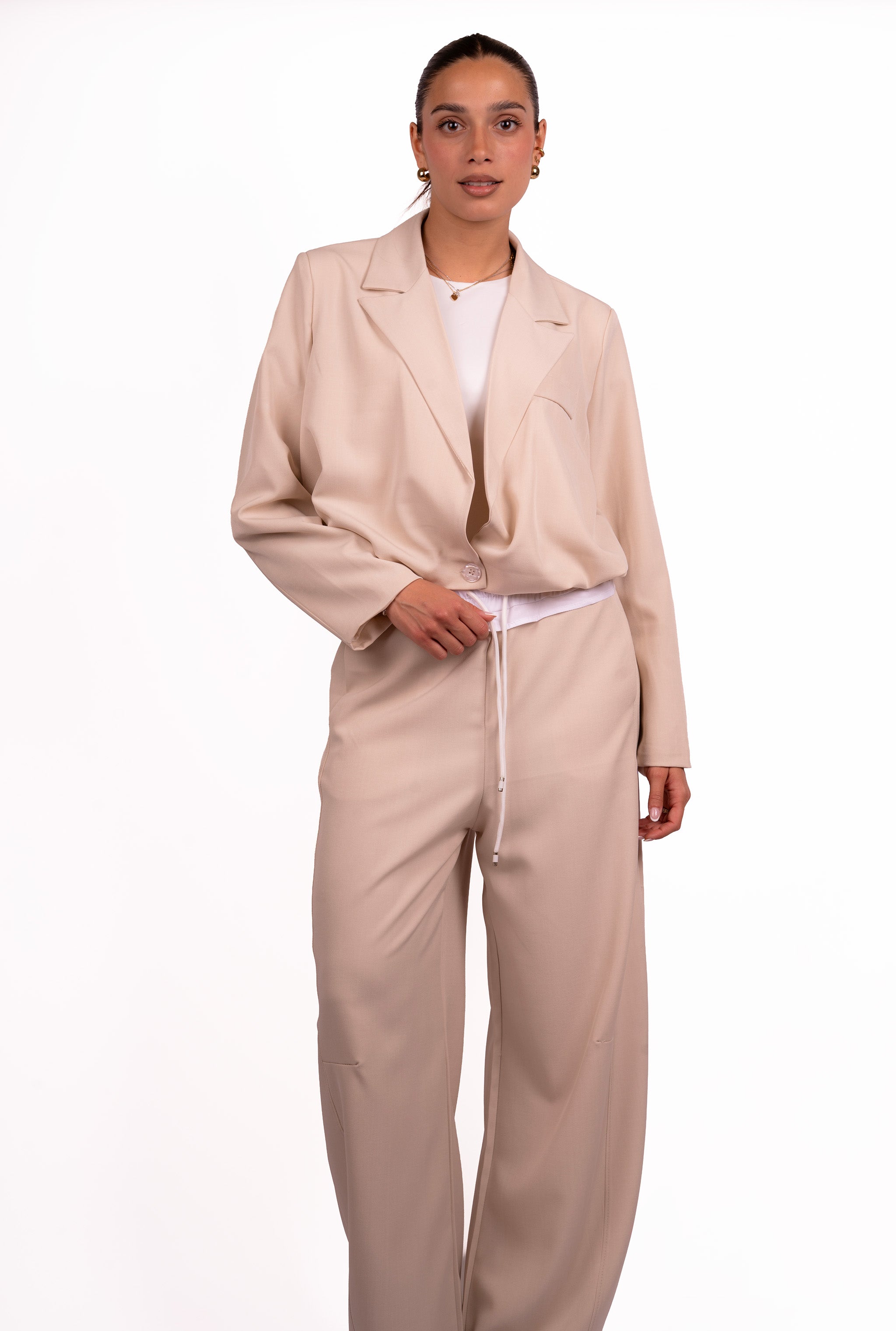 Coordinato beige Blazer cropped e pantalone comfort fit