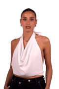 Top Halter Drappeggiato Bianco con Scollo Morbido