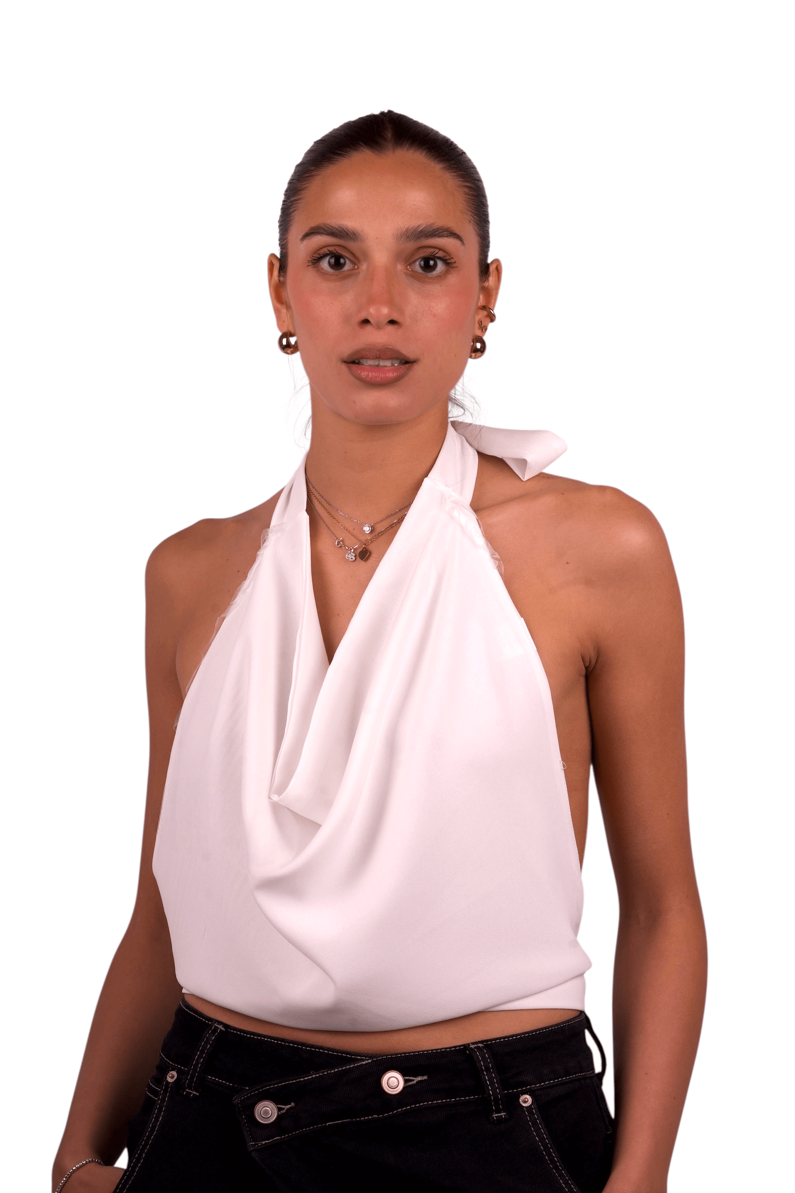 Top Halter Drappeggiato Bianco con Scollo Morbido