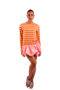 Abito Mini a Righe con Gonna Balloon Pink