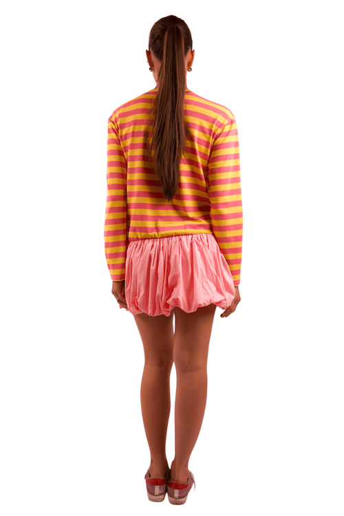 Abito Mini a Righe con Gonna Balloon Pink