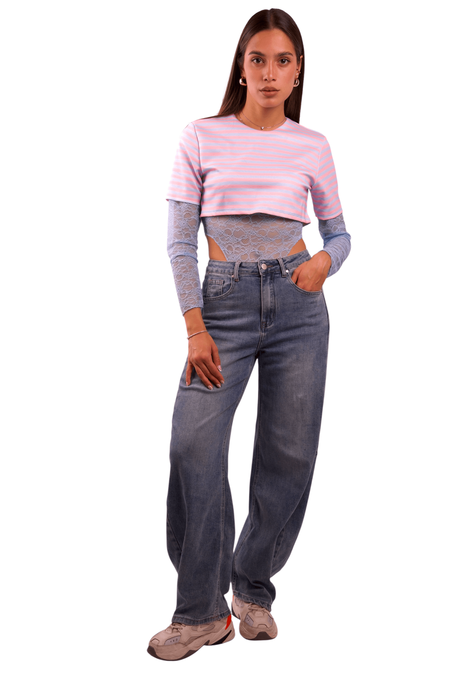 Jeans Vita Alta Wide Leg Denim  Chiaro