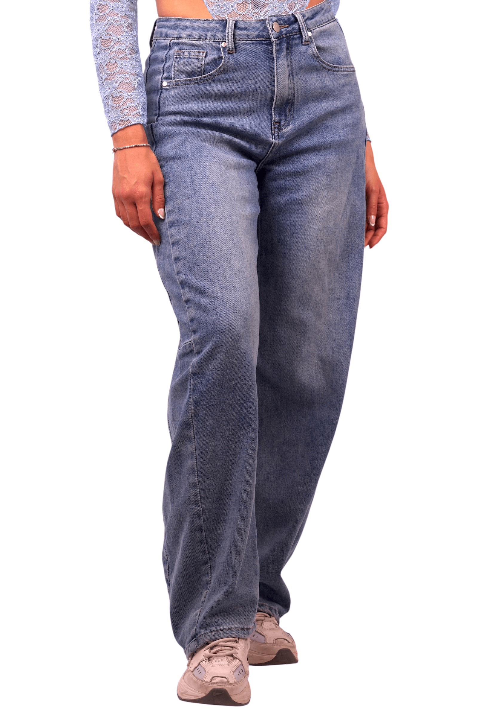 Jeans Vita Alta Wide Leg Denim  Chiaro