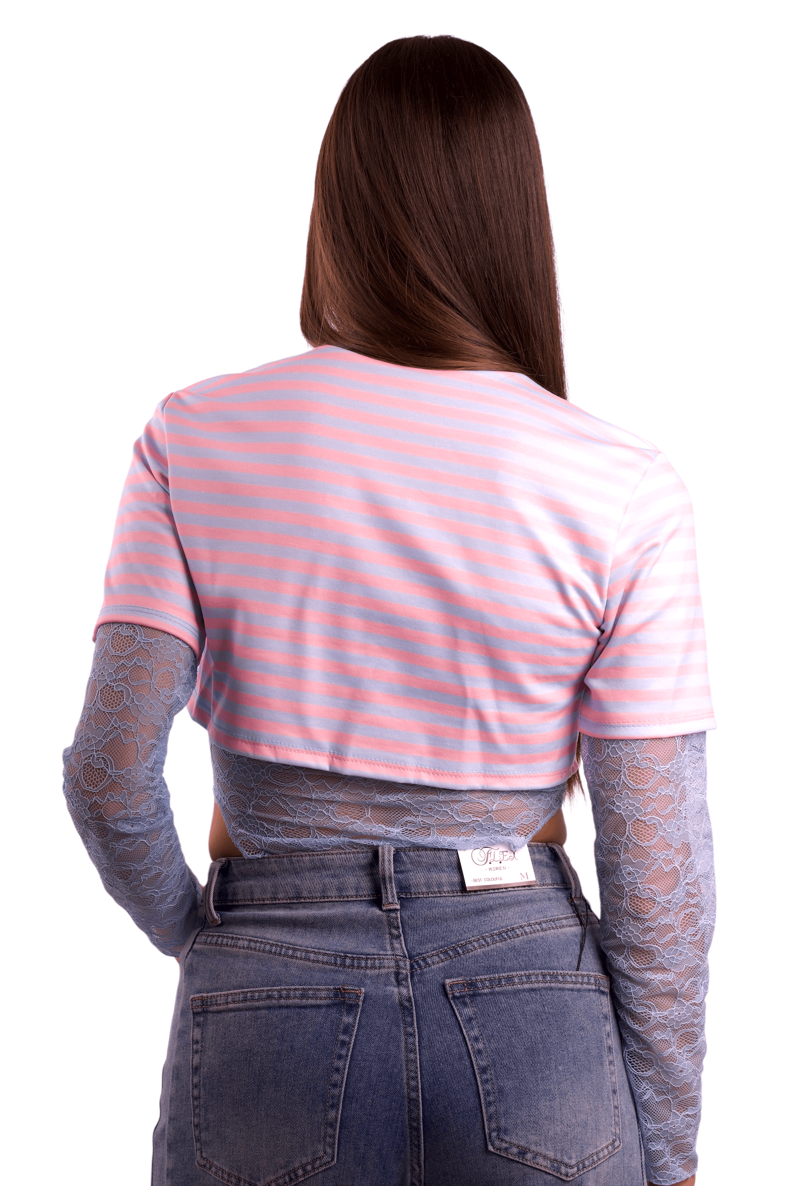 Body a Righe con Inserti in Pizzo Trasparente