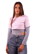 Body a Righe con Inserti in Pizzo Trasparente